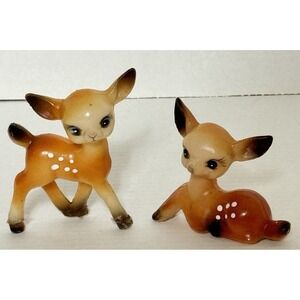 Vintage Hard Plastic Deer Bambi Laying Standing Blow Mold Figure